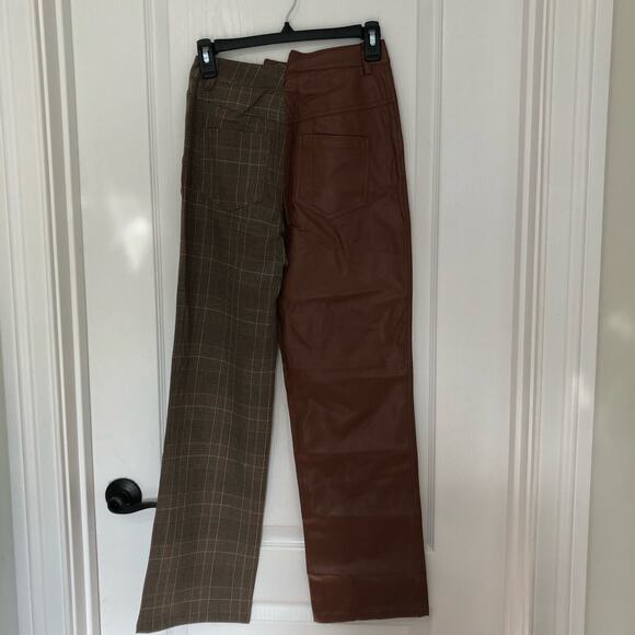 Steve Madden Women’s Dual Tone Pants Straight Leg Plaid One Side Brown Size 24 - Picture 8 of 12